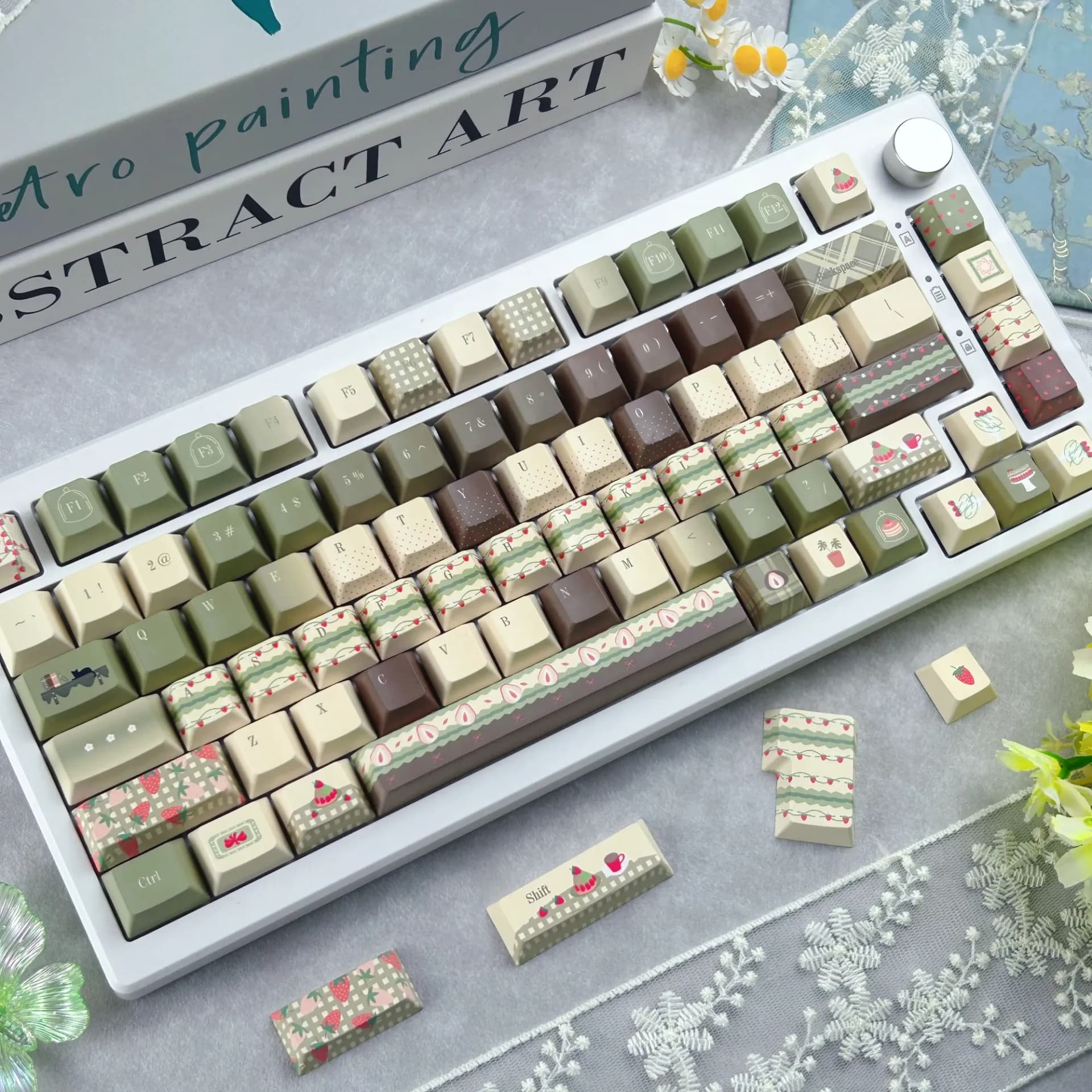 MAIMOOO Matcha Strawberry MOA Dessert Keycap Set for Aula F75/F99