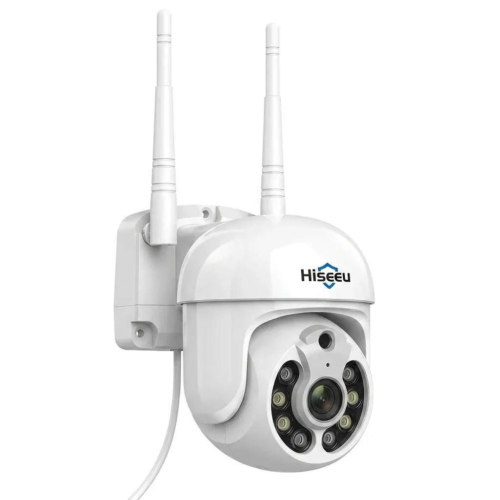 Hiseeu white PTZ security camera studio shot