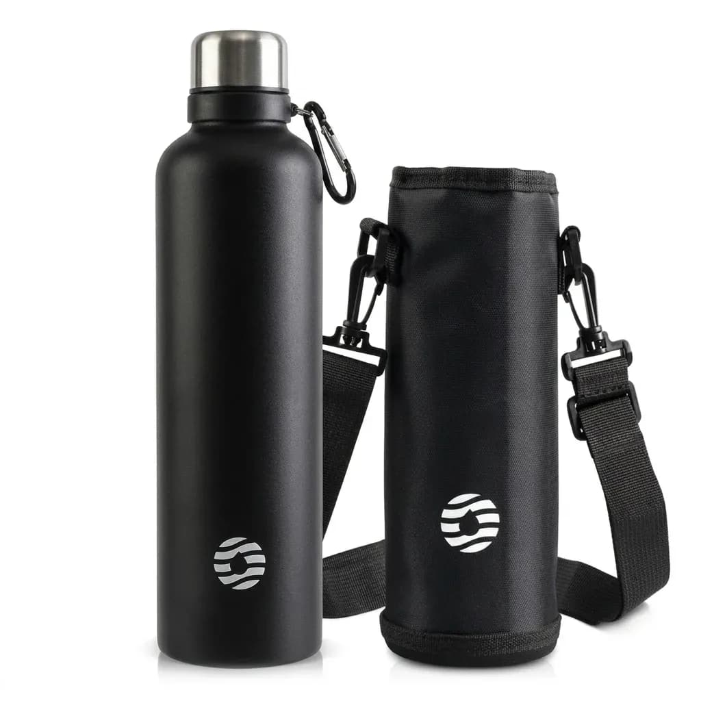 Black FEIJIAN thermos bottle with carry case