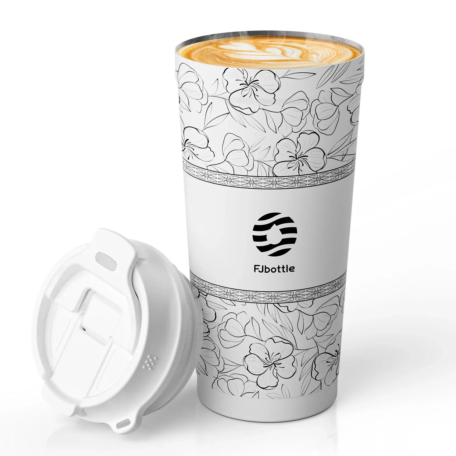 Fjbottle 500ml Floral Stainless Steel Vacuum Mug