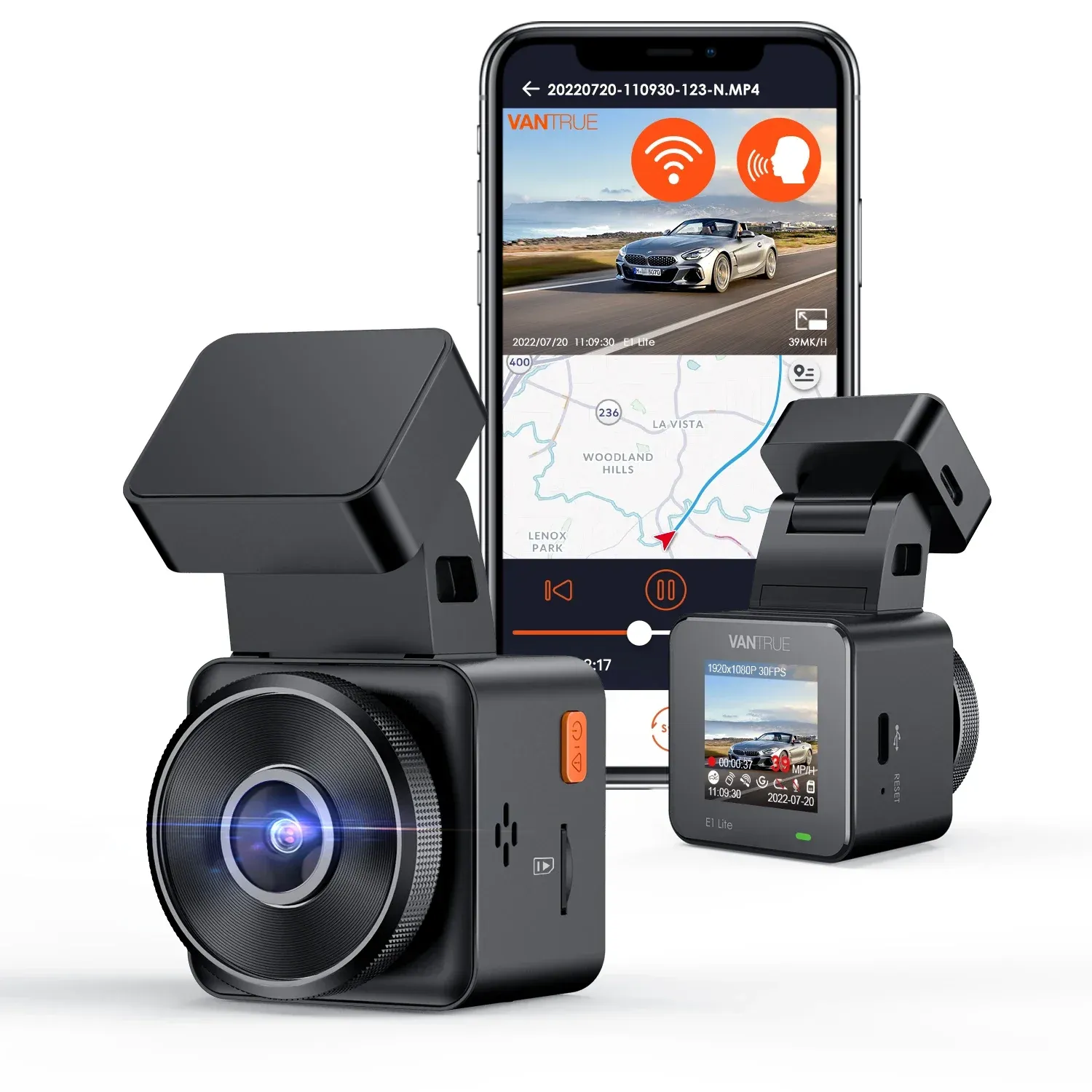 Vantrue E1Lite Mini 1080P WiFi Dash Cam with GPS and Voice Control
