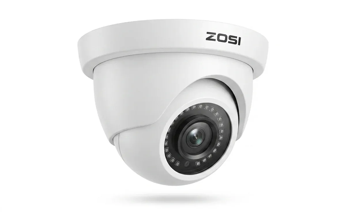 ZOSI white dome security camera studio shot