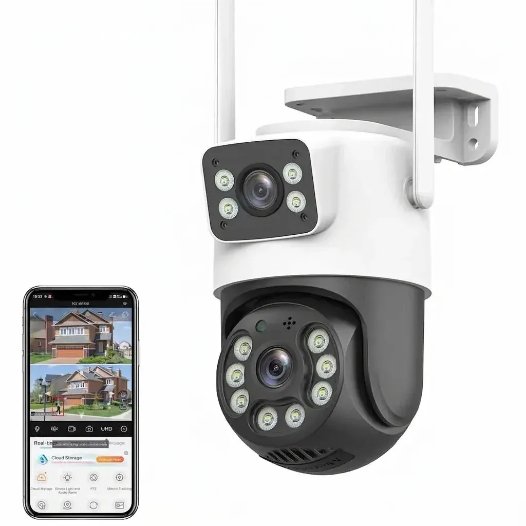 Dual-lens white and black PTZ security camera