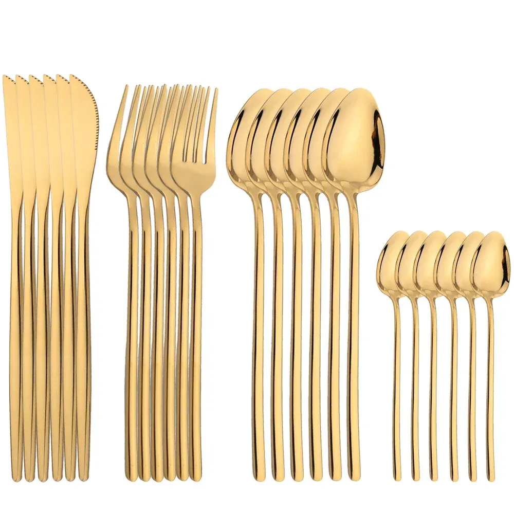 24-Piece Gold Stainless Steel Dinner Flatware Set